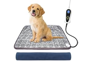 Bestio Cat Heating Pad, 18x18 Inch Rose Model Heated Cat Bed with Adjustable Thermostat (1-24 Hours), Electric Pet Heating Pad with Plush Fabric Cover - Blue