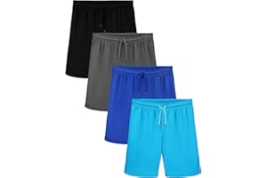 Poroka 4 Packs Toddler Boys Shorts Quick Dry Athletic Basketball Shorts with Drawstring