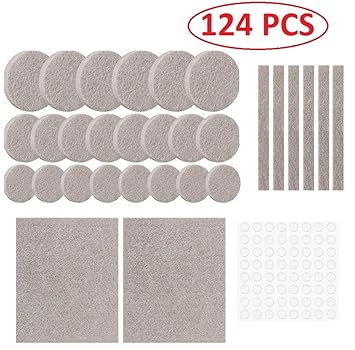 Lukzer 124 Pcs Scratch Proof Felt Pad Assorted Furniture Pads/Multi-Functional Self-Adhesive Pad/Floor Protector Furniture Pads/Furniture Table Sofa Leg pad