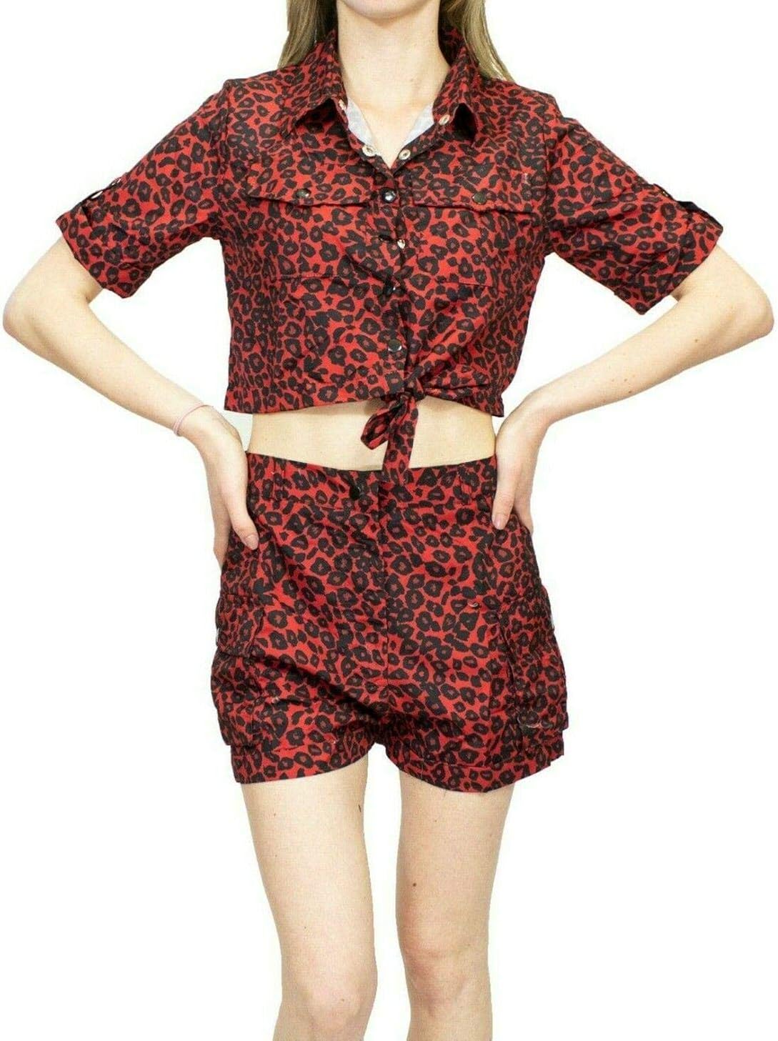 Festival Crop Top & Shorts Co-ord Set Cargo Tie Front Pocket Suit Sets Womens at Amazon Womenâs 