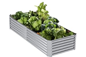 MISAGI Outdoor Raised Garden Bed,Large Metal Garden Bed Planter Box,Galvanized Raised Beds for Gardening,Silver(8×2×1.5ft)