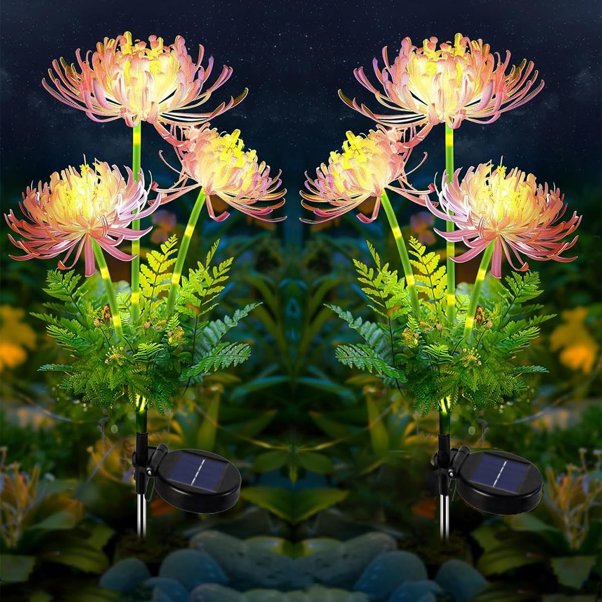 Joysing Solar Flower Lights Outdoor Garden, 2 Pack Garden Lights Waterproof Solar Light Flower Ornaments for Yard Pathway Patio Wedding Decorations — image 1
