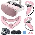 JYMEGOVR for Oculus Quest 2 Silicone Cover, Protective Cover Accessories for Meta VR, Multi Colors Soft Shell Skin, Controller Grips & Face Cover Set (Pink)