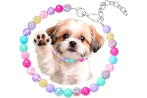 Bubblegum Dog Collar 0.8'' Candy Beads Handmade Rhinestone Dog Necklace with Stainless Steel Chain Adjustable Colorful Chunky