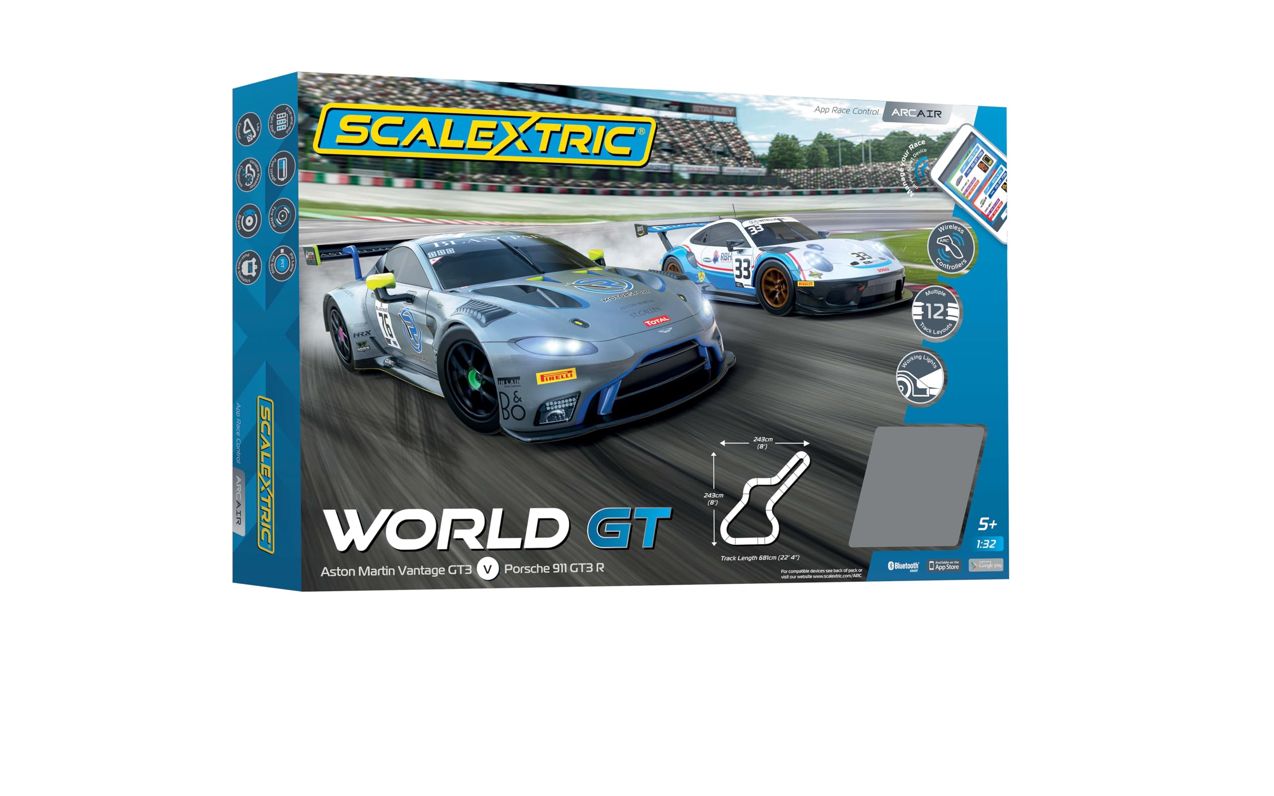 Photo 1 of Scalextric C1434M ARC AIR - World GT - Mains Power Slot Car Race Track Sets, 1:32 Scale Set, Electric Racing Toys for Adults or Kids, Racetrack Games, Cars Gifts for Boys or Girls, Age 8+