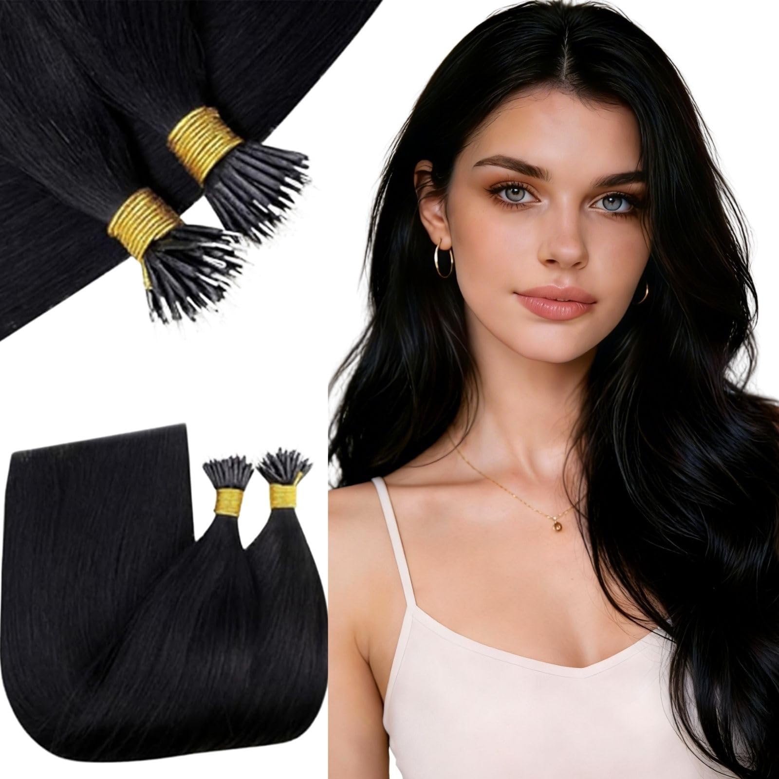 RUNATURE Nano Hair Extensions Real Human Hair Black Nano Beads Hair Extensions Human Hair Natural Black Invisible Nano Ring Straight Remy Hair 50g 50s 14 Inch #1 — image 1