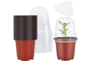MIXC Plant Nursery Pots with Humidity Dome 4" Soft Transparent Plastic Gardening Pot Planting Containers Cups Planter Small Starter Seed Starting Trays for Seedling with 10pcs Plant Labels，30 Sets