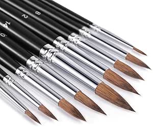 Sable Watercolor Brushes, Fuumuui 9pcs Detail to Mop Kolinsky Sable Brushes Round Pointed Professional Watercolor Brushes Perfect for Watercolor Gouache Acrylic Ink Painting