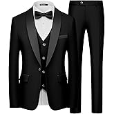 WULFUL Men's 3 Piece Suits Slim Fit Tuxedo Suit Set One Button Shawl Lapel Blazer Jacket Vest Pants Set for Prom, Business