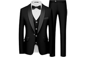 WULFUL Men's 3 Piece Suits Slim Fit Tuxedo Suit Set One Button Shawl Lapel Blazer Jacket Vest Pants Set for Prom, Business