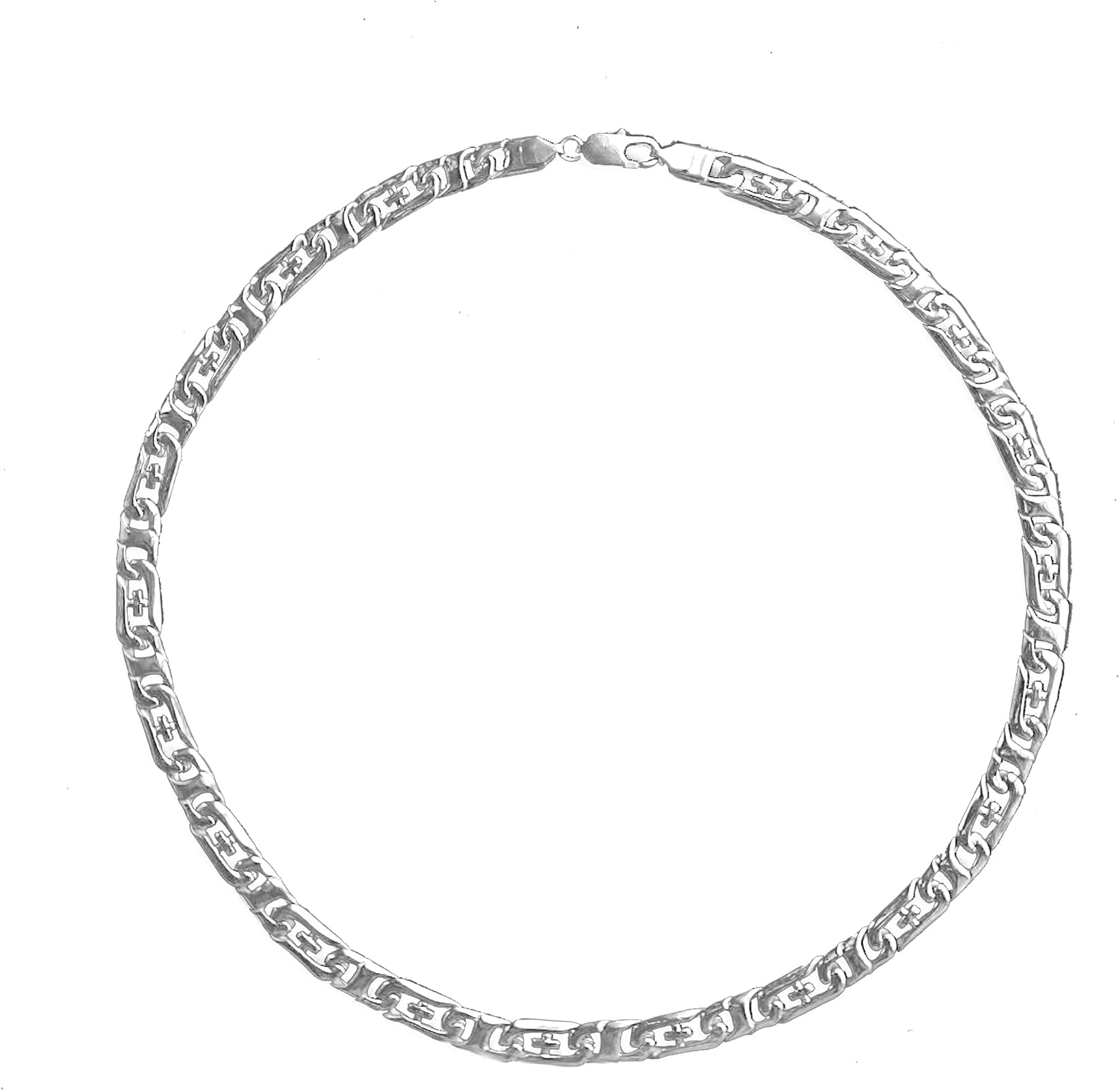 Flat Curb Mens Necklace, Figaro Chain for Men Boys, Highly Polished Stainless Steel Flat Cuban Link Necklace, Solid Flat Mariner Link Chain Necklace for Men | 