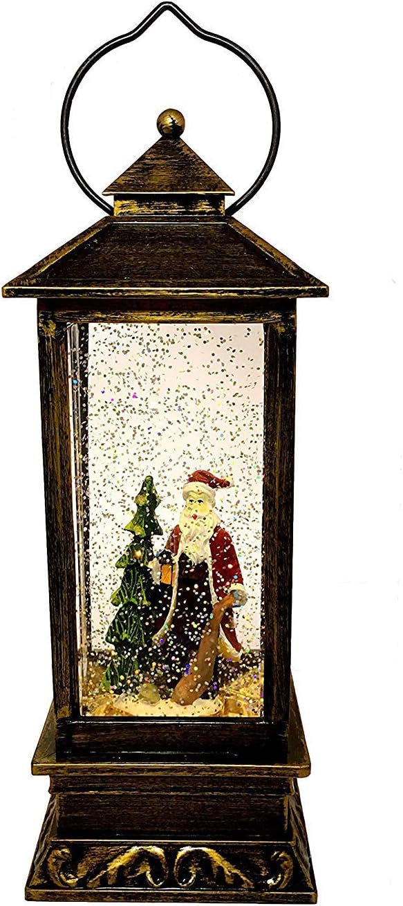 SPARKS Christmas Decorative Lanterns: Holiday Lighted Up Swirl Dome Snow Globe with Liquid Glitter. Christmas Lantern Snow Globe Santa Claus with Tree Home Christmas Decorations