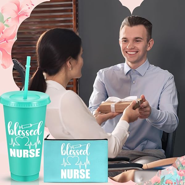 TEENYYOU 90 PCS CNA WEEK GIFTS BULK 2026-24OZ REUSABLE NURSING ASSISTANT APPRECIATION TUMBLERS WITH LIDS & STRAWS, CANVAS MAKEUP BAGS, KEYCHAINS, NURSES GIFTS FOR GRADUATION HOSPITAL STAFF(ELEGANT)