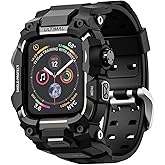 ULTIMAL Rugged Case with Band for Apple Watch Band 45mm,Compatible with Apple Watch Series 9/8/7 45mm,Military Grade Shockproof Bumper Cover for iWatch Tactical Band Men (Black, 45mm)