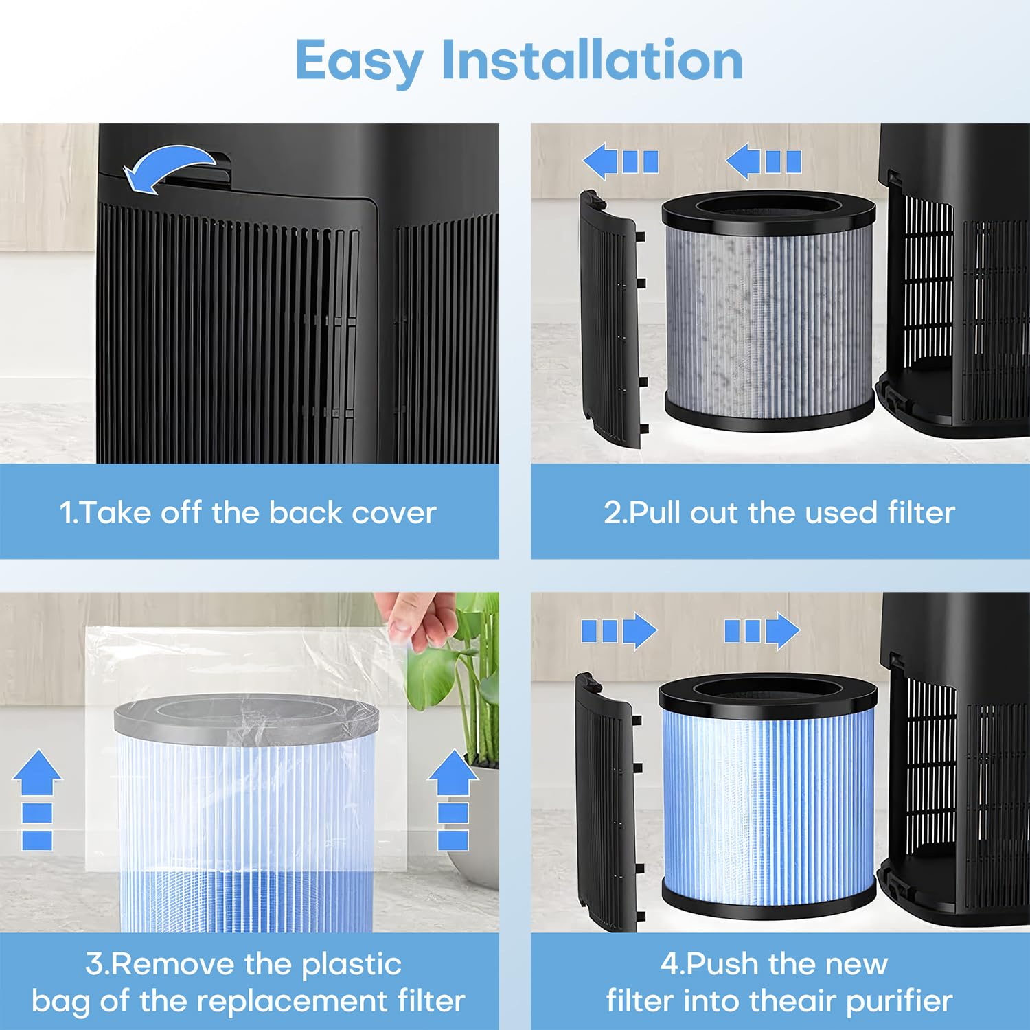 POMORON OFFICIAL MJ002H Replacement Filter, 4-Stage Filtration, High Efficiency HEPA Filter, Activated Carbon, Multi-Layer Filter, FOR MODEL MJ002H Air Purifier, MJ002H-RF(2 Pack)