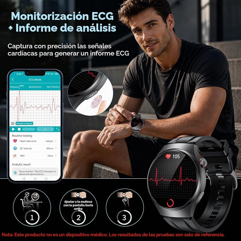 Reloj Inteligente Hombre Smartwatch con ECG+HRV:1.43'' AMOLED Smart Watch con Bluetooth Llamadas 24H Pulsómetro Temperatura Reloj Corporal Arterial Sueño con Presión Reloj Deportivo para IOS Android — foto 2 de 7