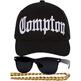 Men's Compton 80s Rapper Costume Kit Hat + Sunglases + Chain Necklace Set