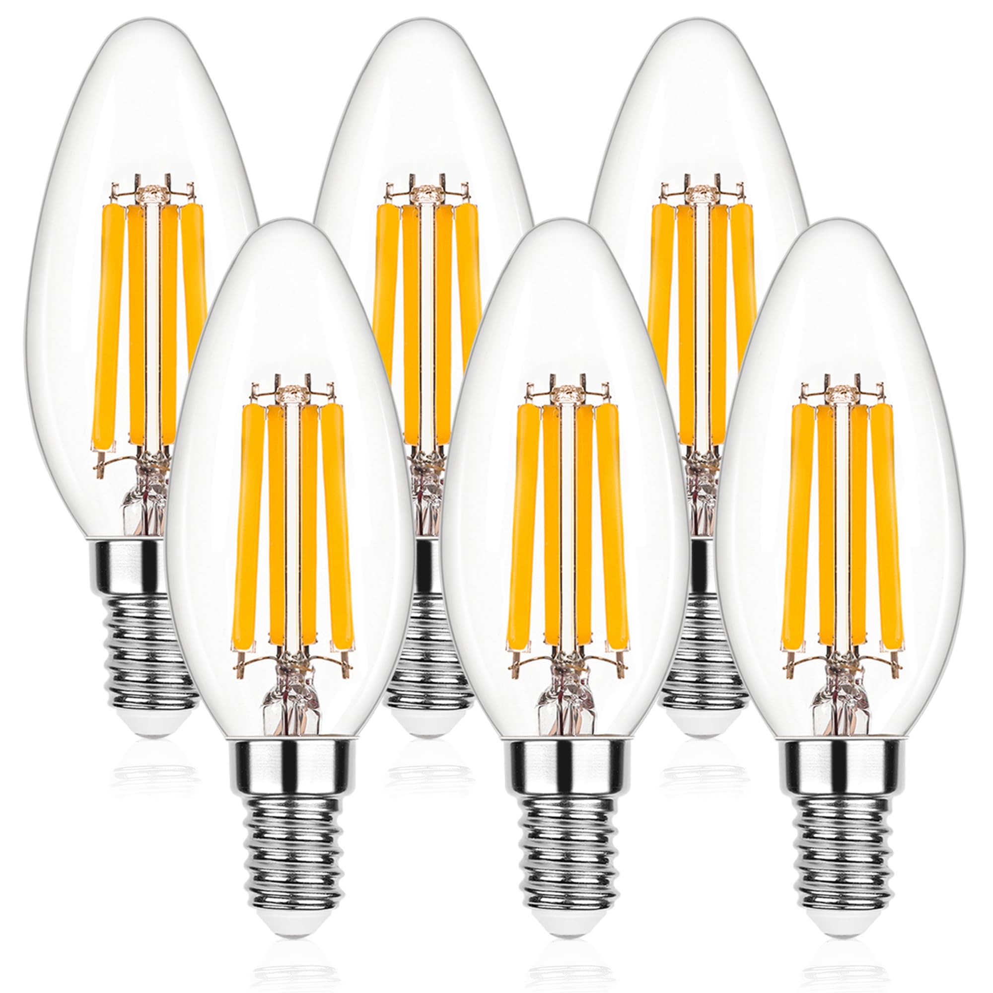 Genixgreen E14 Dimmable LED Bulb,Candle Bulb Small Screw 60W-80W Equivalent, SES 6.5W LED Filament Light Bulb, Warm White 2700K,806LM,Decorative Light Bulbs Retro Clear Glass-6 Pack