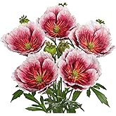 Hollyone 5Pcs Red Poppy Flowers Artificial Bouquet 32.2" Silk Fake Poppy Flowers Arrangement Real Touch Faux Poppies Flower Long Stem for DIY Wedding Party Table Centerpiece Table Home Decor