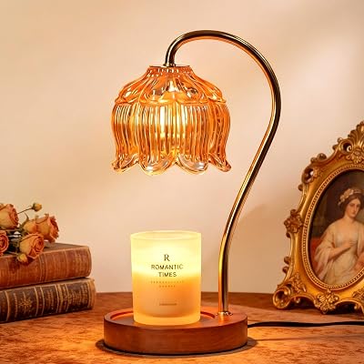 Funistree Dimmable Candle Warmer Lamp with Timer Amber Glass Jar Candle Warmer
