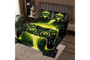 Feelyou Kids Boys Gaming Bedspread Game Console Coverlet Twin Size for Kids Teens Boys Girls Geometric Video Game Quilted Yel
