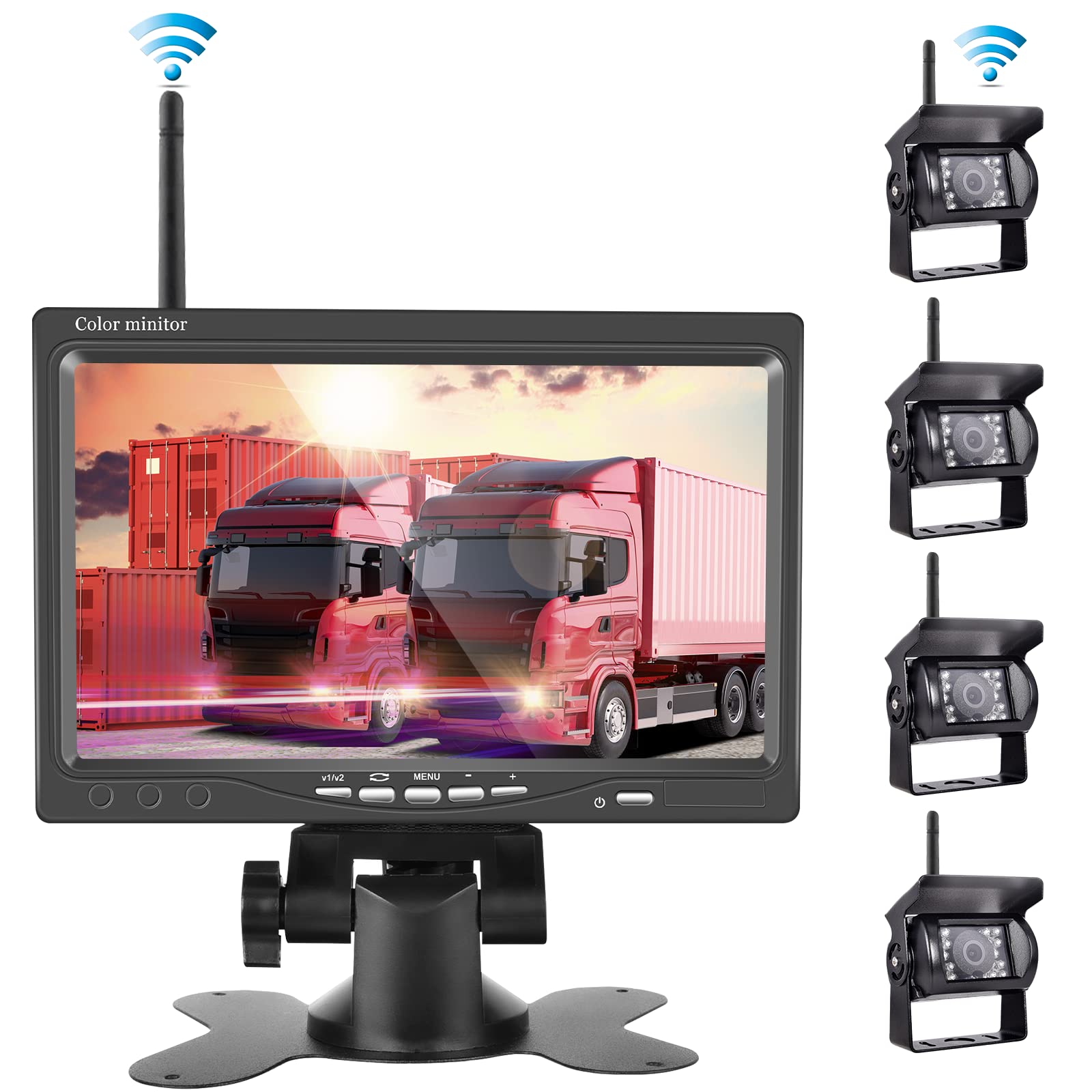 YYKJ Reversing Camera Kit with 7 Inch LCD Monitor,120° Wide Angle Reversing Camera, IP67 Waterproof 18IR Night Vision, Wireless Reversing Cameras for Truck/Trailer/Bus/Van/Agriculture (12-24 Volt)