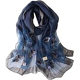 Lzylvta Purple Silk Scarf and Shawl - Elegant Embroidered scarves for Women Floral Pashmina shawls and wraps for weddings