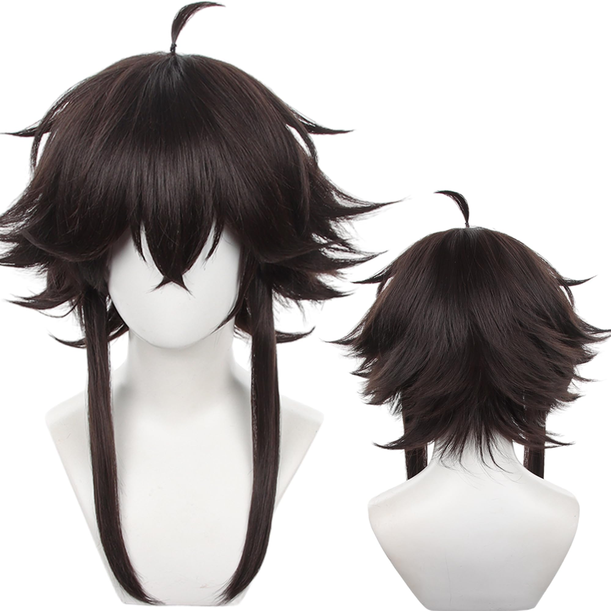 Brown Black Medium Wig with Long Sideburn Heat Resistan Synthetic Universal Costume Hair for Women Halloween Cos Anime Party Replacement Wigs