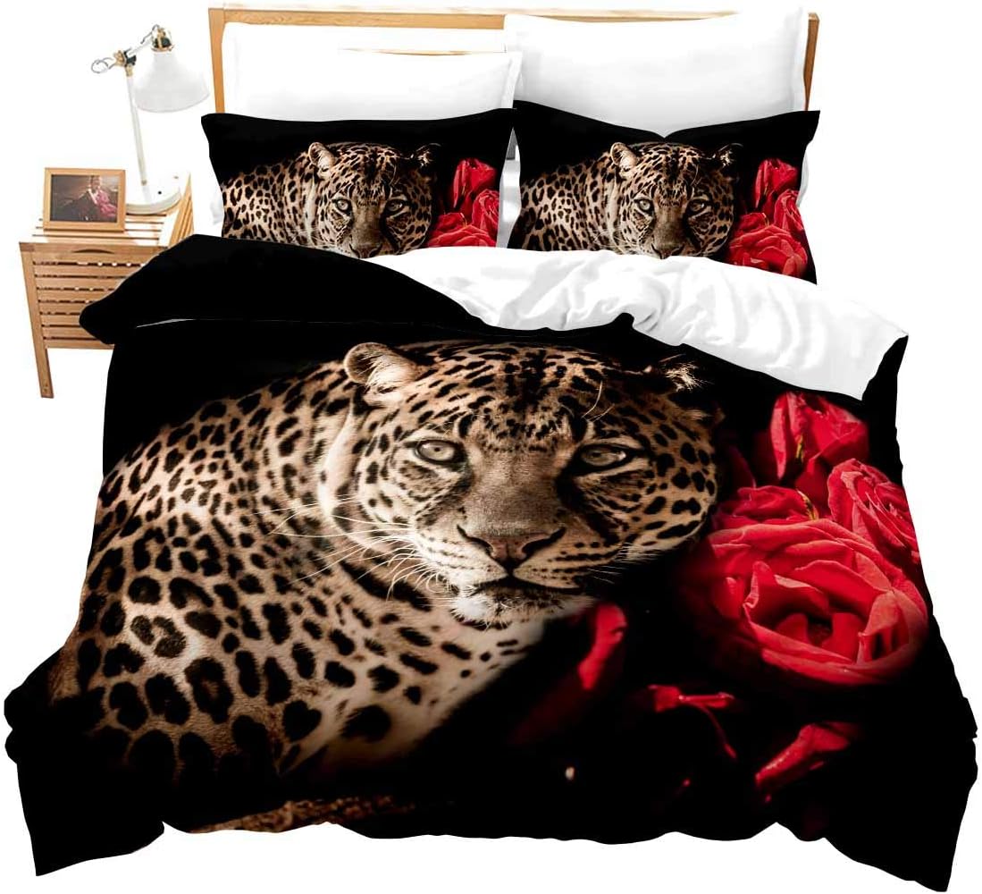 Feelyou Leopard Duvet Cover Set Queen Size 3D Animal Print