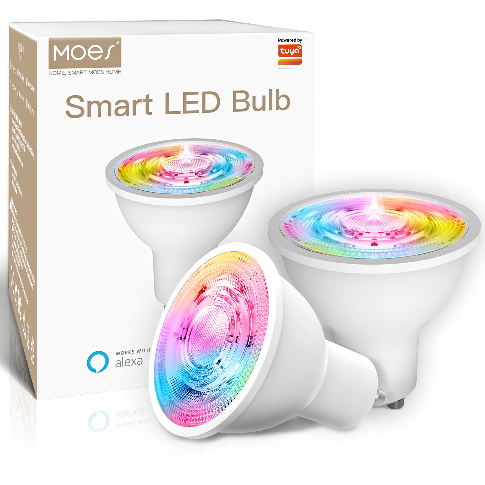 MOES ZigBee Smart LED Bulb, 5W GU10 RGB Colour Cold White Dimmable, App Remote and Voice Control, Work with Alexa Google Assistant, 2200-6500K 345lm 2 Pack (Requires ZigBee Hub)