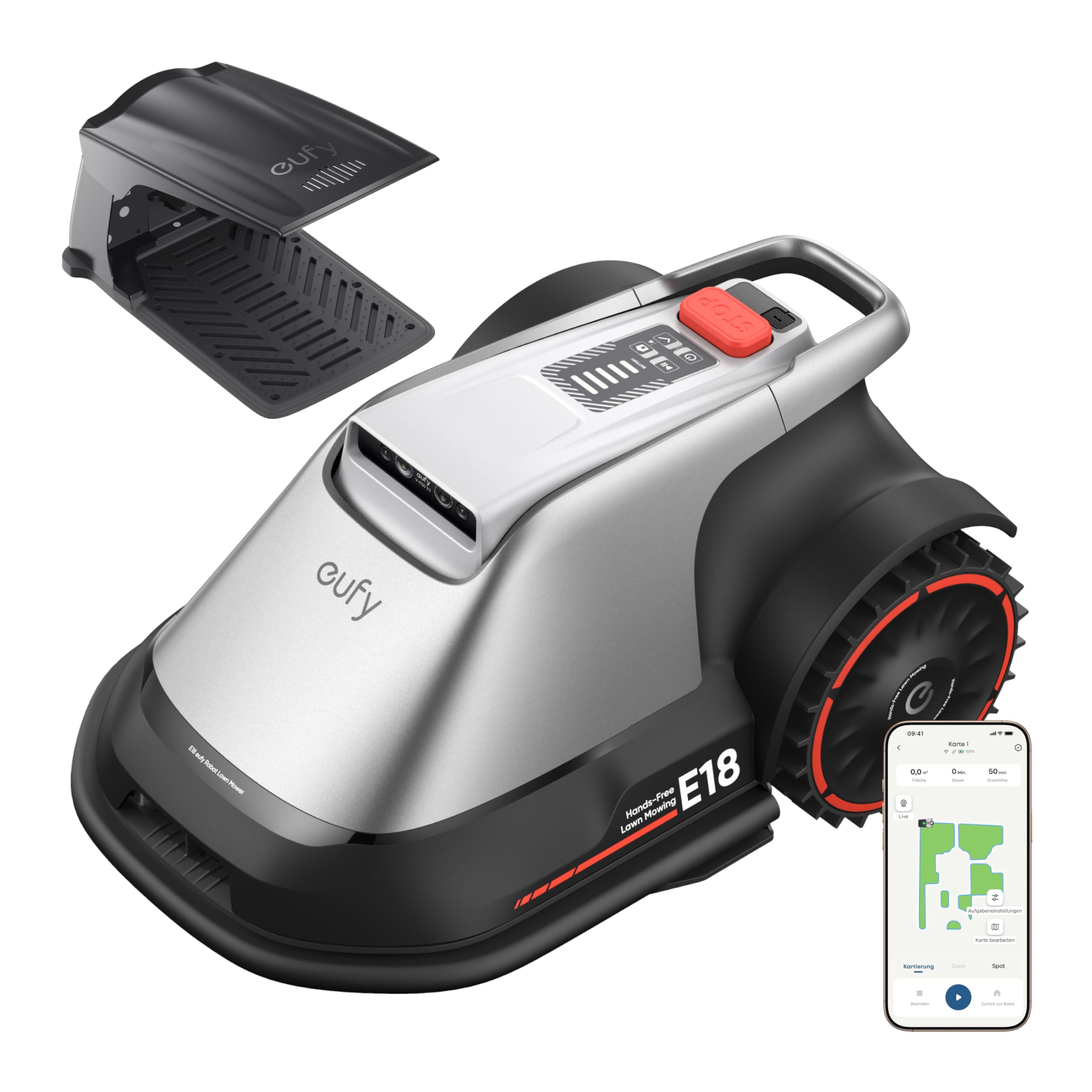 eufy E18 Mähroboter ohne Begrenzungskabel, bis 1200m², ohne RTK & Signalausfälle, TrueVision Technologie, GNSS, Präzisionsrandschnitt, Hindernisvermeidung, App-Steuerung, tierfreundlich & igelsicher