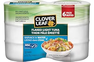 Clover Leaf Flaked Light Skipjack Canned Tuna in Water - 170g, 6 Count - High in Protein, 13g Per 55g Serving - 100% Wild-Cau