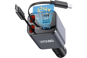 4 in 1 USB C Car Charger Retractable Car Phone Charger with 2 Type-C Charging Cables 2.5FT and 2 USB Ports Compatible with 12