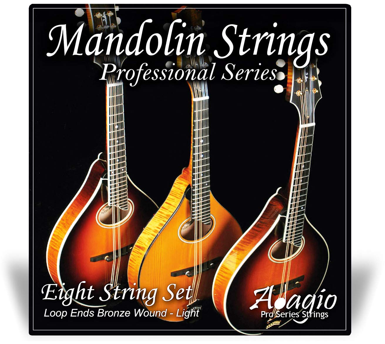 Adagio Pro Mandolin String Set - Phosphor Bronze Wound (Standard Light.010 - .034 With Easy Fit Loop End Set) - 29.5" Long Length Strings