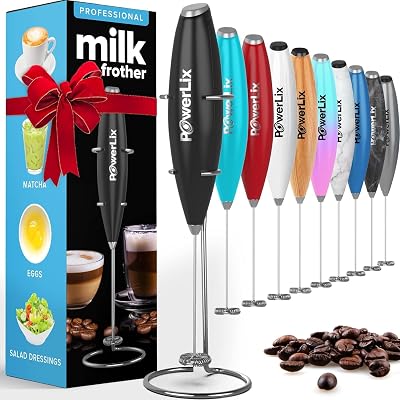 PowerLix Milk Frother Handheld Whisk 19000rpm Stainless Stand 15-20s