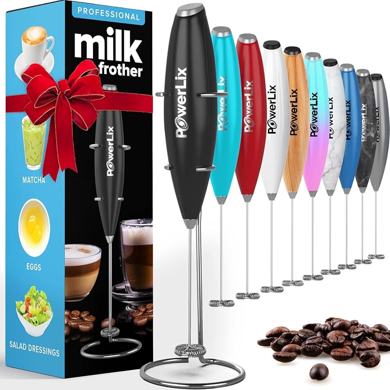 PowerLix Milk Frother Handheld Whisk 19000rpm Stainless Stand 15-20s