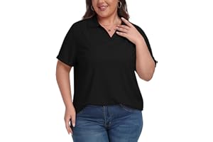 MoFiz Women's Plus Size Golf Polo Shirts Loose Fit Short Sleeve V-Neck Tennis Workouts Tops, XL-5XL
