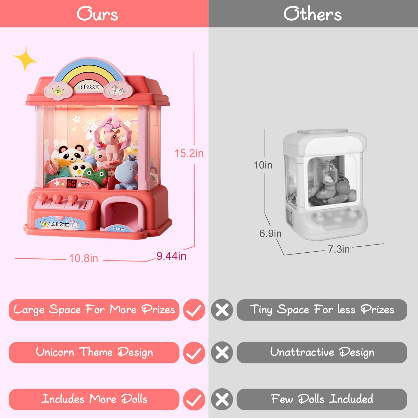 bessome Claw Machine for Kids with Mini Prizes|Candy Machine Toys for Ages 8-13 Girls and Adults|Birthday Gifts for 6 7 9 10 12 Years Old