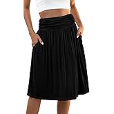 Naggoo Womens Summer Elastic High Waisted Midi Skirts Flowy Aline Pleated Knee Length Skirt with Pockets S-XXXL
