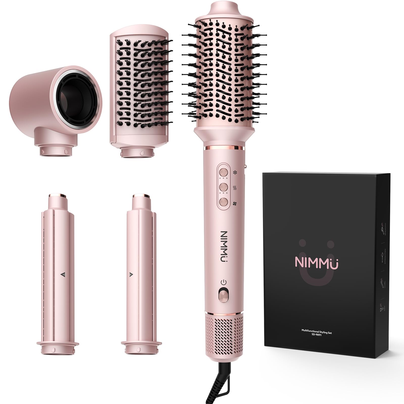 Photo 1 of Nimmu 5 in 1 Blow Dryer Brush Set, 110,000 RPM High-Speed Negative Ionic Blow Dryer Brush Fast Drying, Multi Hair Styler Curlers, Hot Air Styler for Curling Volumizing Straightening Styling