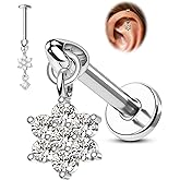 COCHARM 16G Flower Cartilage Earring Vertical Helix Piercing Jewelry, Flat Back Piercing Stud for Cartilage, Dangle Design, Gold and Silver Tone Lobe Helix Earring Stud