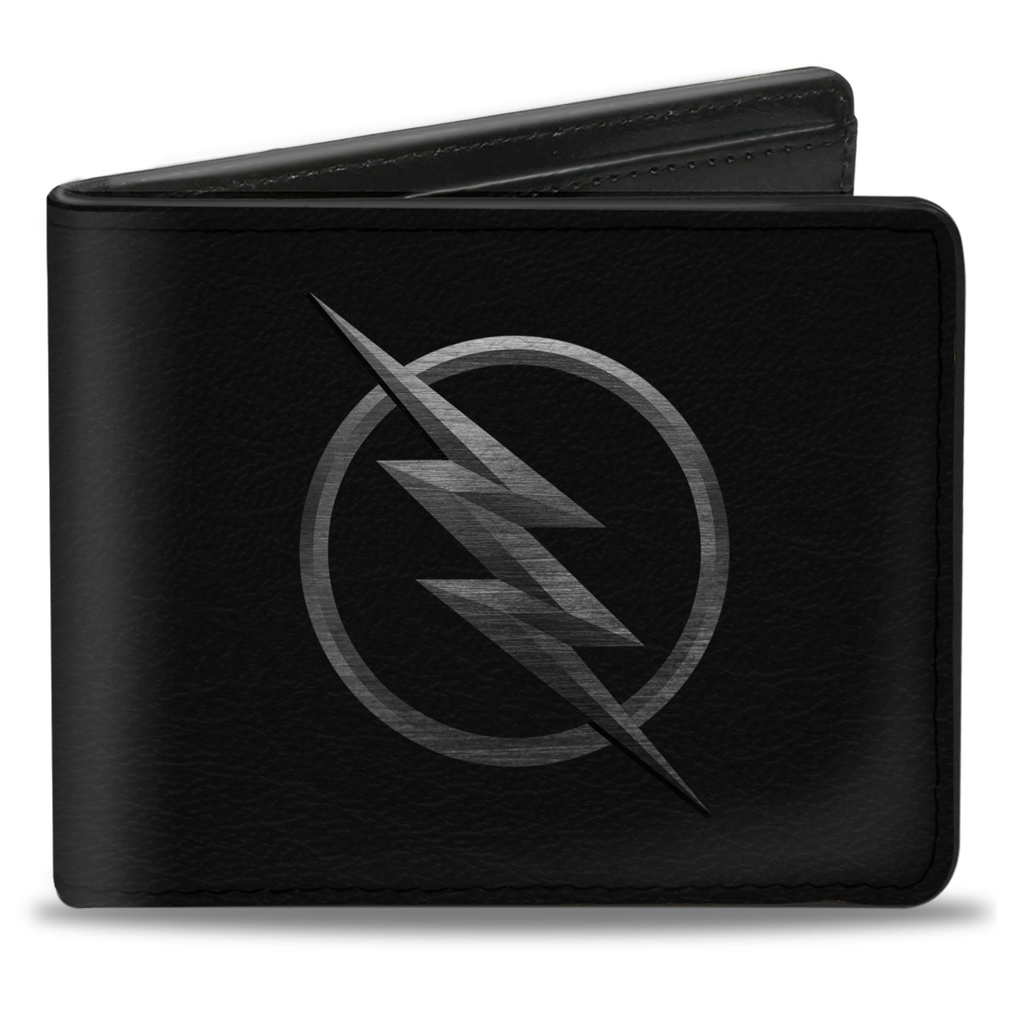 Buckle-Down Men's DC Comics Wallet, Bifold, Reverse Flash Logo Black Silver Etching, Vegan Leather, Multicolor, Standard Size, Black, Default Size