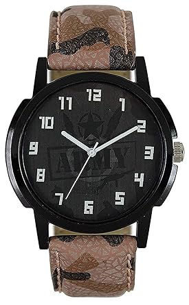 R.B.Eenterprise Stylish Analog Round Dial with Leather Belt Wrist Watch for Men's Army Watch