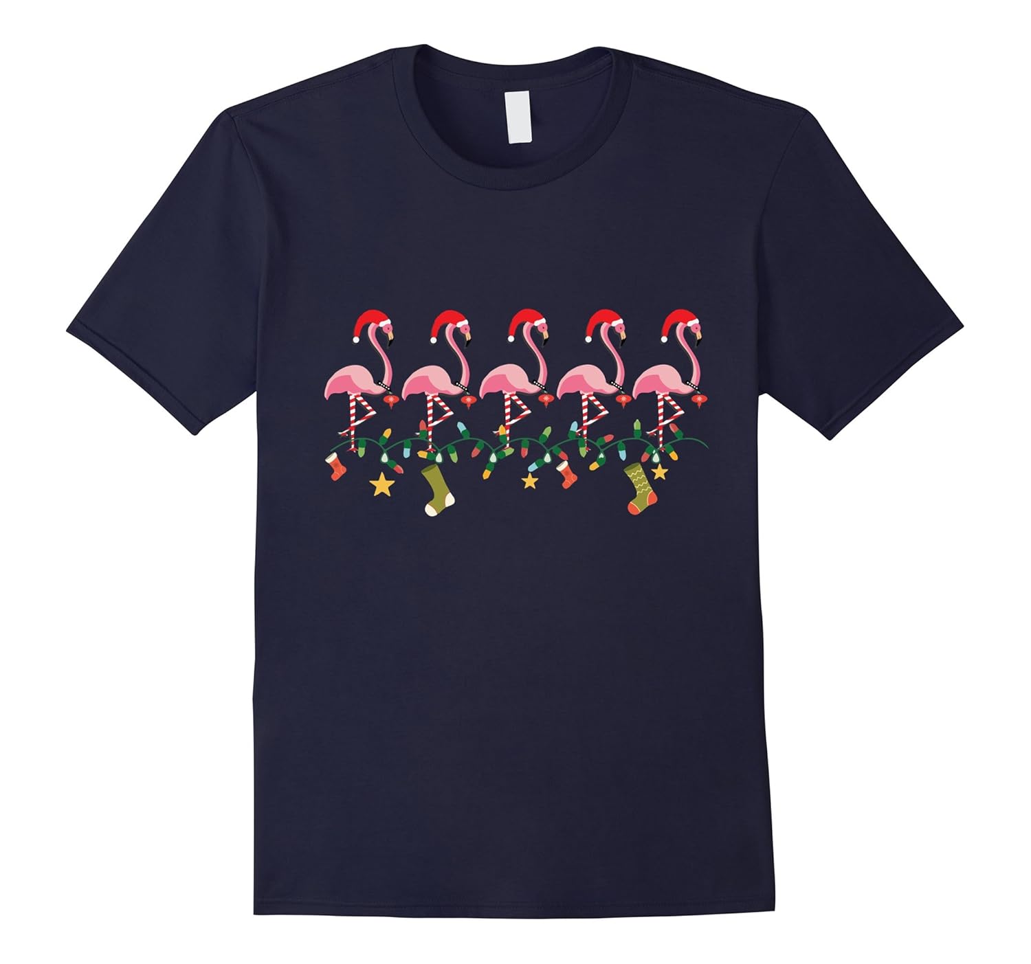 Christmas Flamingo Santa T shirt Colorful Lights Bulbs-ANZ