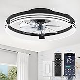 ZMISHIBO Low Profile Ceiling Fans with Lights and Remote, 20" Black | 3000K-6000K Dimmable Fandelier LED, Flush Mount, 6 Wind Speeds, Reversible, Timer, Bedroom, Living Room, Kitchen, Kids Room