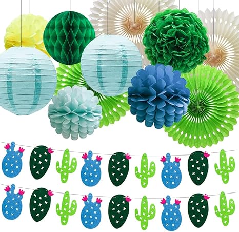 Amazon Com Summer Theme Cactus Banner Garland Pom Poms Paper