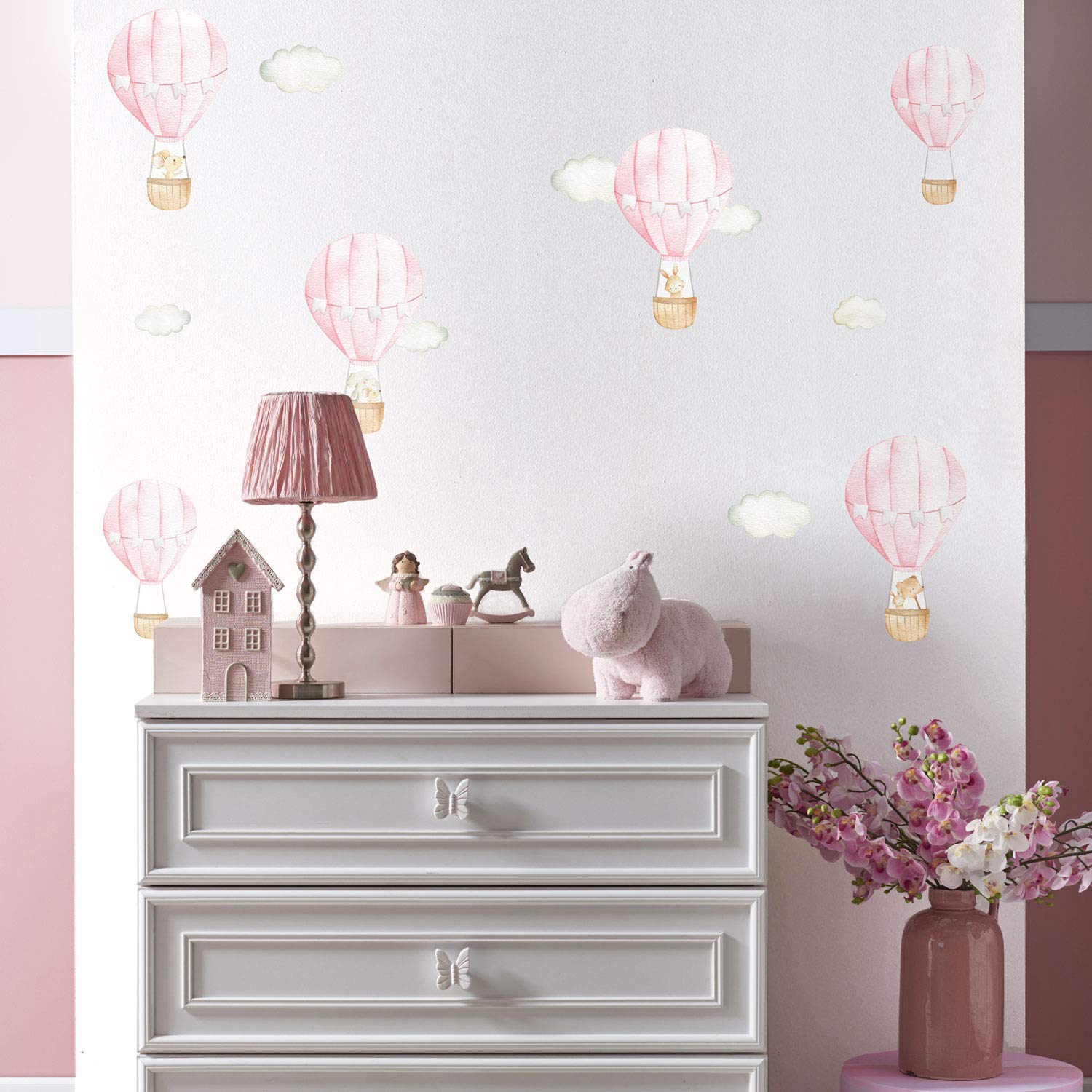 Stickerscape Hot Air Balloon Wall Stickers | Available in Grey, Pink or Blue | Perfect for A Childs Bedroom, Playroom Or Nursery | Easy to Apply | 20 Hot Air Balloon Stickers Included (Pink)