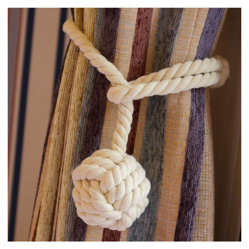 One Pair Of Handmade Curtain Tie Backs, Tied Curtain Clip Tassel Cotton Rope Tie Ball Back Curtain Accessories (Beige)