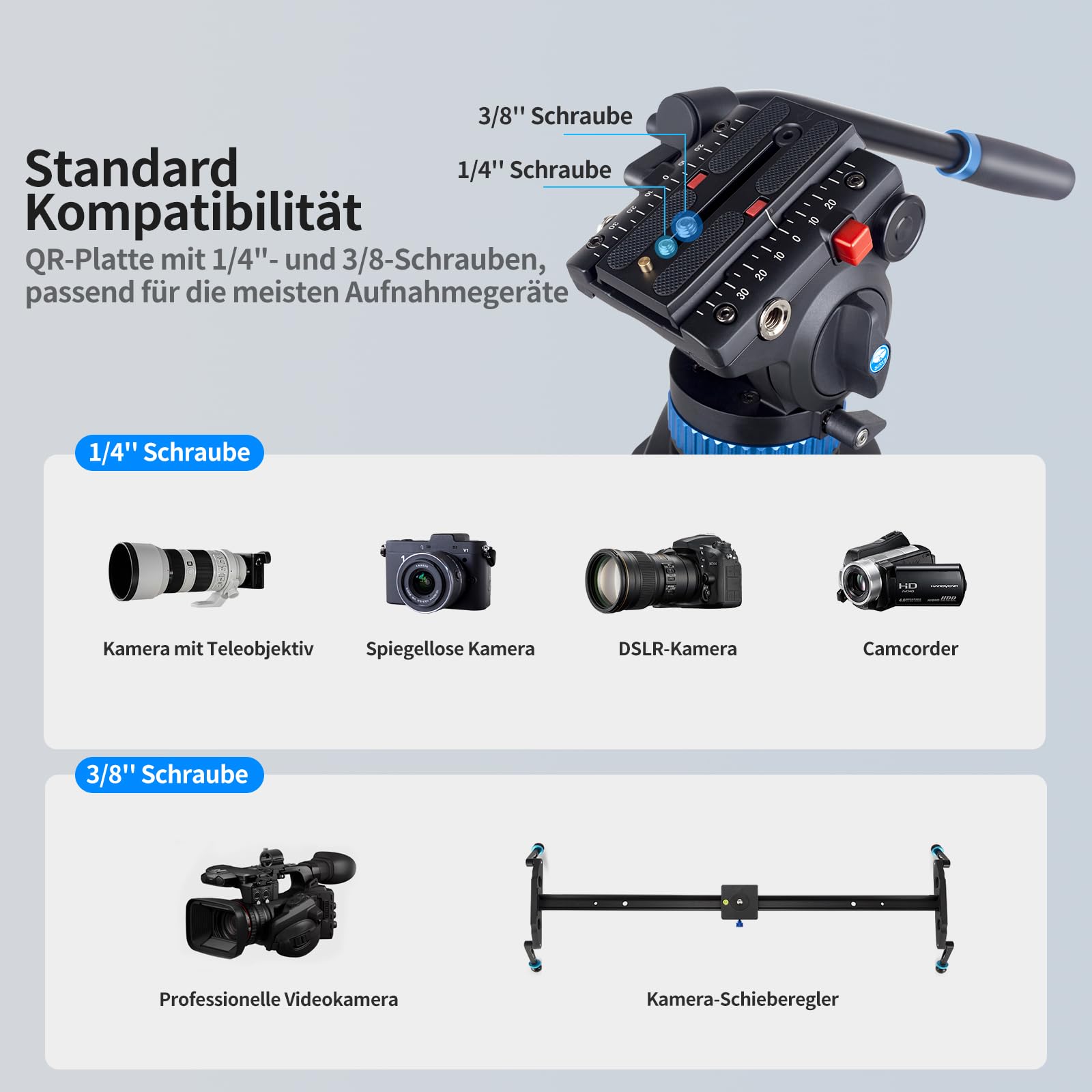 SIRUI Profi Videostativ mit Fluidkopf AM-25S, 190cm professionelles Aluminium Dreibein-Stative für Camcorder Kameras DSLR, Max Belastung 10KG 9