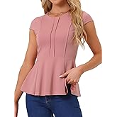 Allegra K Women's Peplum Top Cap Sleeve Round Neck 2025 Summer Work Blouse Tops for Business Casual